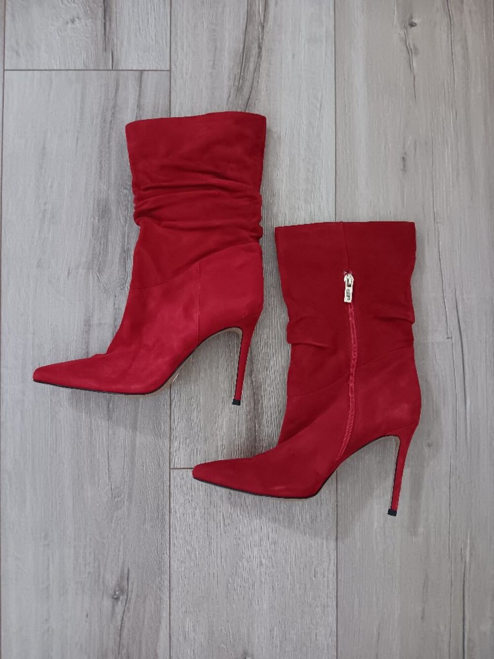 Antonio Biaggi Women Red Suede Slouchy Stiletto Boots Pointed Toe Size 38 Zip